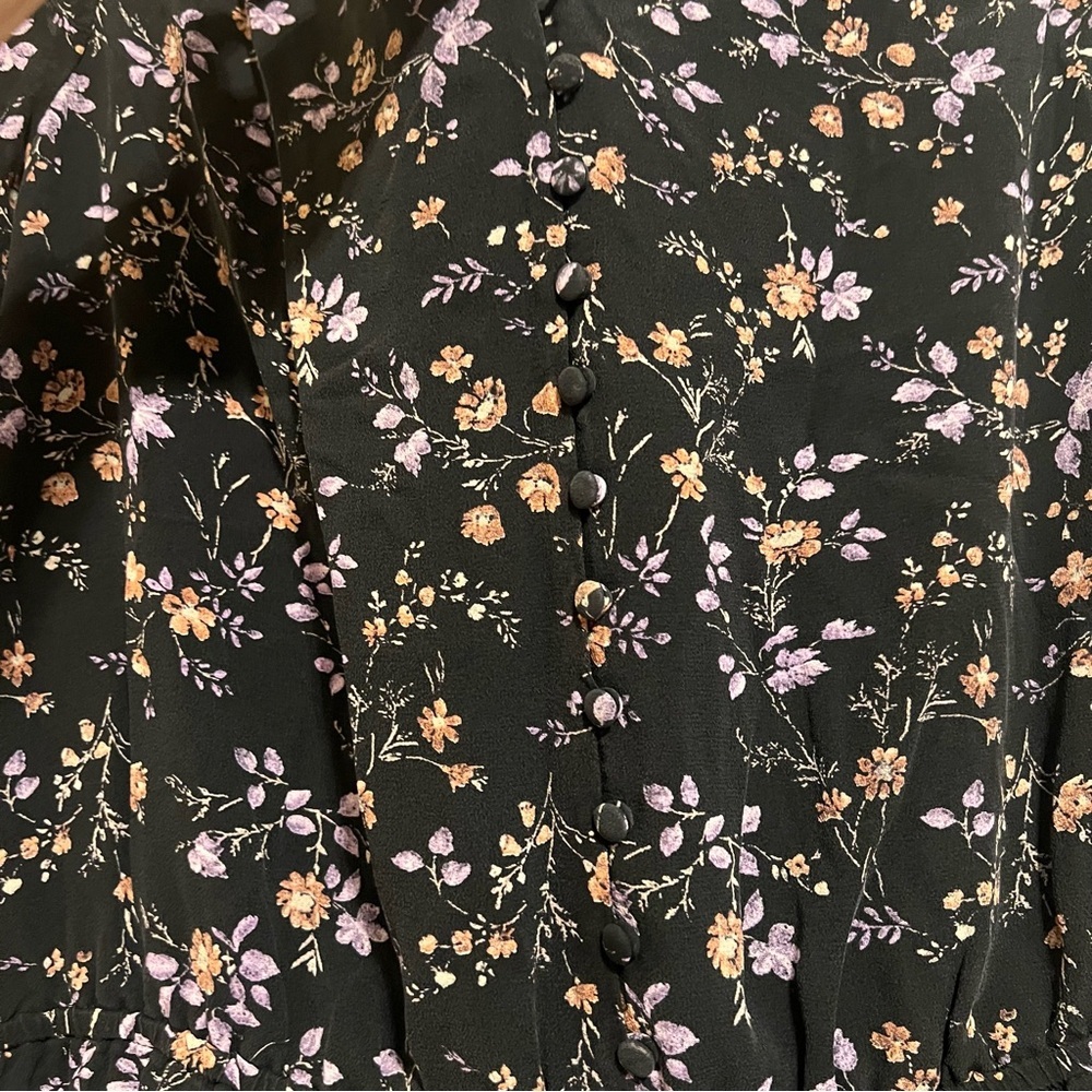 Joie Black Silk Dress with Pink and Purple Floral and Lace - Picture 5 of 11